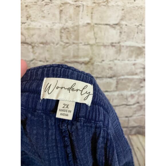 Wonderly Gauze Lounge Pants Womens 2X Navy Elastic Waist Pull On Frayed Hem Plus - Picture 4 of 16